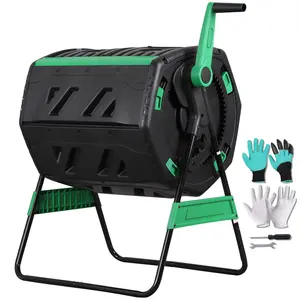 Segawe 53-Gal Composting Tumbler Dual Chamber Rotating Compost Bin W Sliding Doors & Handle, BPA Free for Outdoor Garden