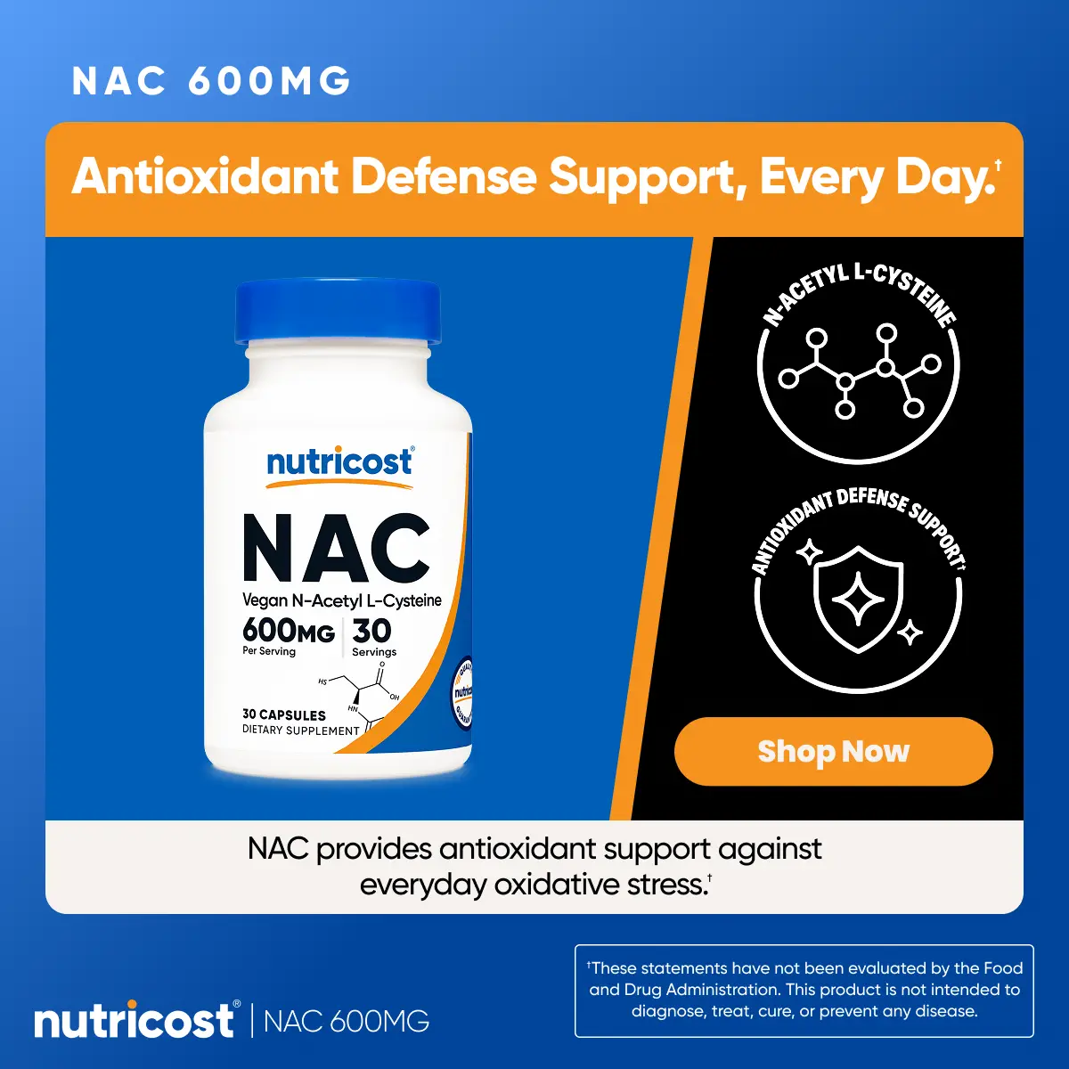 Nutricost N-Acetyl L-Cysteine (NAC) Supplement Capsules Nutricost N-Acetyl L-Cysteine (NAC) Supplement Capsules