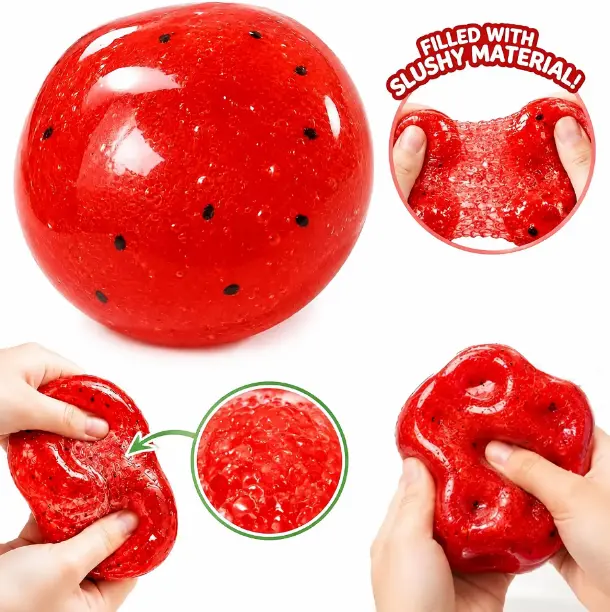 Watermelon Slushy Squishy Ball - Crunchy Squishy Stress Relief Toy, Soft Stretchy Squeeze Sensory Toy, Summer Cooling Desk Fidget Gift, Cool Gifts for Kids