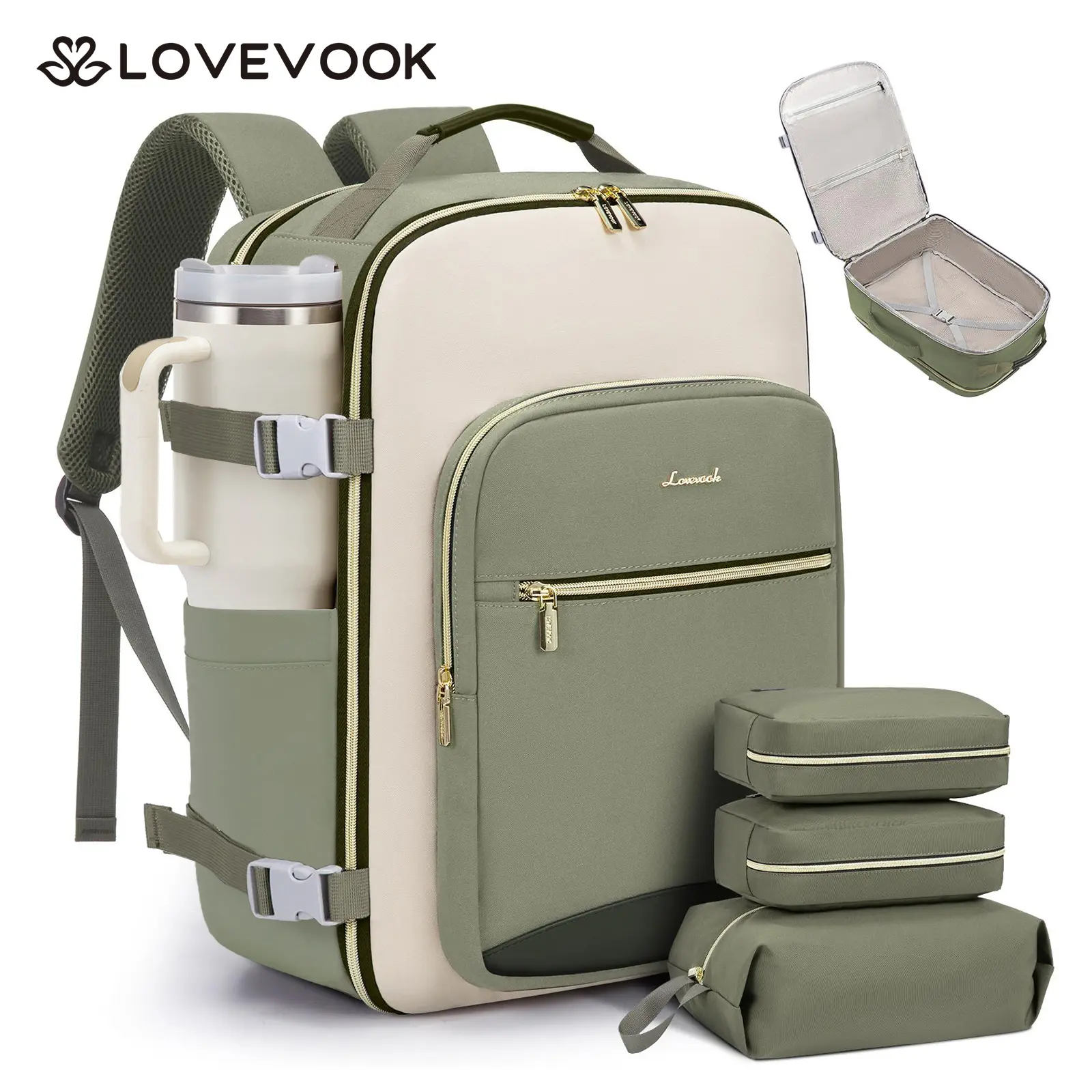LOVEVOOK Colorblock Carry-On Travel Backpack with 3 Packing Cubes and Laptop Compartment - Personal Item, TSA-Friendly, Airline Approved Travel Bag for Hiking, Overnight, Weekend,High-capacity and Durable,TikTokShopBackToSchool