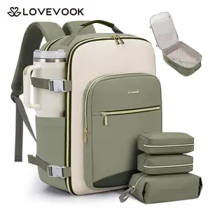 LOVEVOOK Colorblock Carry-On Travel Backpack with 3 Packing Cubes and Laptop Compartment - Personal Item, TSA-Friendly, Airline Approved Travel Bag for Hiking, Overnight, Weekend,High-capacity and Durable,Tiktokshopstockup