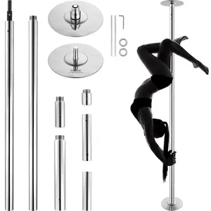 【Summervibes】VEVOR Professional Dancing Pole,  Spinning Static Dancing Pole Kit, Portable Removable Pole, 45mm Heavy-Duty Stainless Steel Pole, Height Adjustable Fitness Pole, for Exercise Home Club Gym, Silver