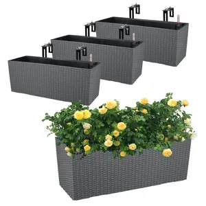 Aoodor 4Pcs 19.5" Rectangular Window Box Wall Mount/Railing Planter with Self-Watering Feature, Adjustable Bracket for Outdoor Decor