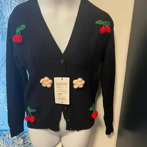 Cherry Women's Cardigan with Embroidered Cherries and Flowers in Many Colors