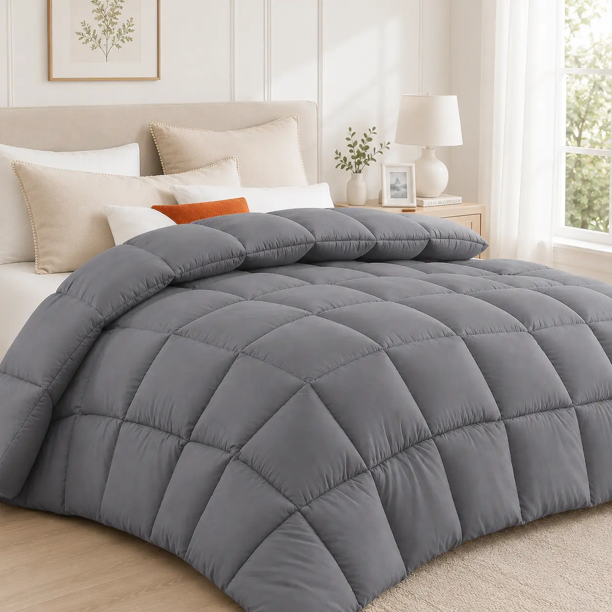 Lux Decor All Season Quilted 1pc Comforter, Box Stitching Down Alternative Duvet Insert, Machine Washable, Oeko TEX Certified, Available in 6 Colors GentleSoft Down Alternative Bedding Blanket with Corner Tabs