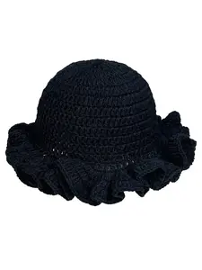 Ladies' Solid Color Hollowed-out Hand-crocheted Bucket Hats, Ruffled Fisherman Hats, Casual Style Knitted Hats, Suitable for Autumn and Winter