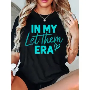 Women's In My Let Them Era Graphic T-Shirt, Trendy Slogan Casual Cotton Short Sleeve Tops for Women S-3XL Summer