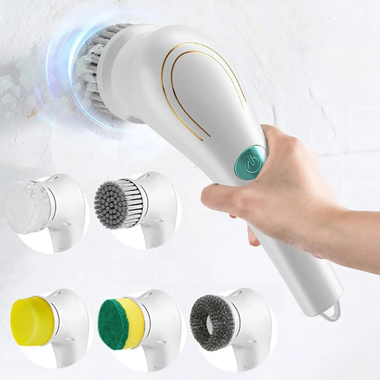Electric Spin Scrubber, Cordless Cleaning Brush with 5 Replaceable Brush Heads, Tub and Floor Tile Power Scrubber Dual Speed &  for Bathroom Tub Gift Lightweight