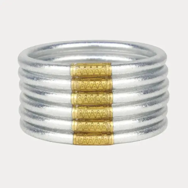 BuDhaGirl Silver All Weather Bangles® (Set of 6) - Serenity Prayer