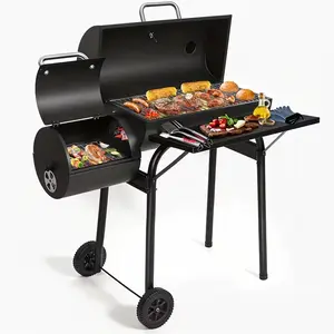 Multi-Use Charcoal Grill, Barrel BBQ Grill with Offset Smoker, Ideal for Backyard, Patio, Camping, Parties and Outdoor Cooking – Black