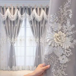 Luxury Dual Layer Embroidered Curtains with Sheer Fabric, Ready Made for Living Room and Bedroom, Blackout Casual Korean Minimalist Style