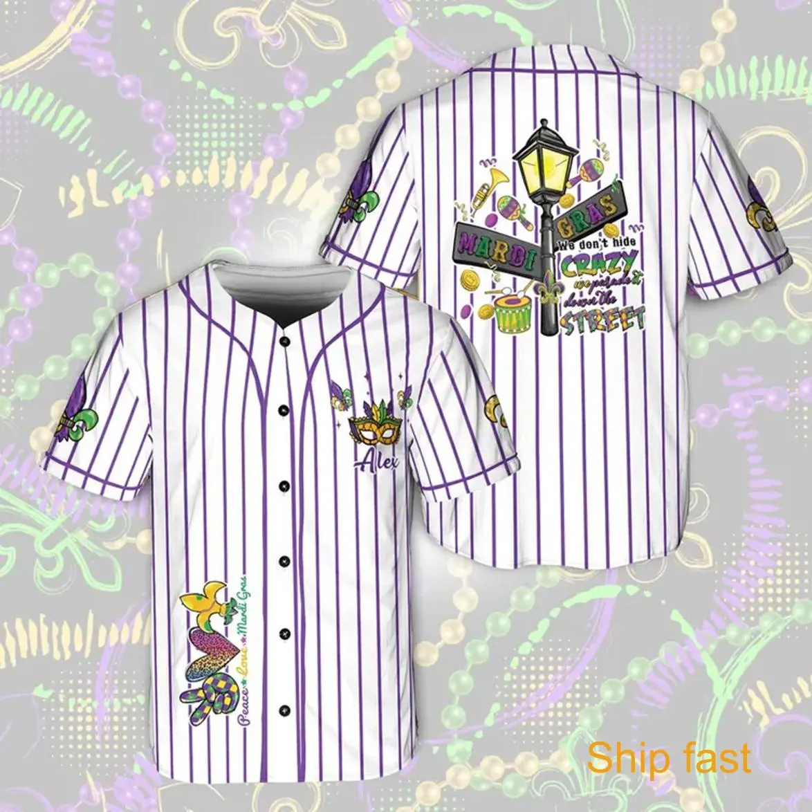 Personalized Mardi Gras Baseball Jersey, Custom Your Name Number Mardi Gras Baseball Jersey, Perfect Fit, Ultimate Comfort, Cool