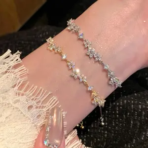 Women's Gold Plated French-Style Flower Motif Charms Bracelet - Girly Feminine Costume Jewelry for Date Night, Wedding Wear, Gold Plated Bracelet, Girly Feminine Items