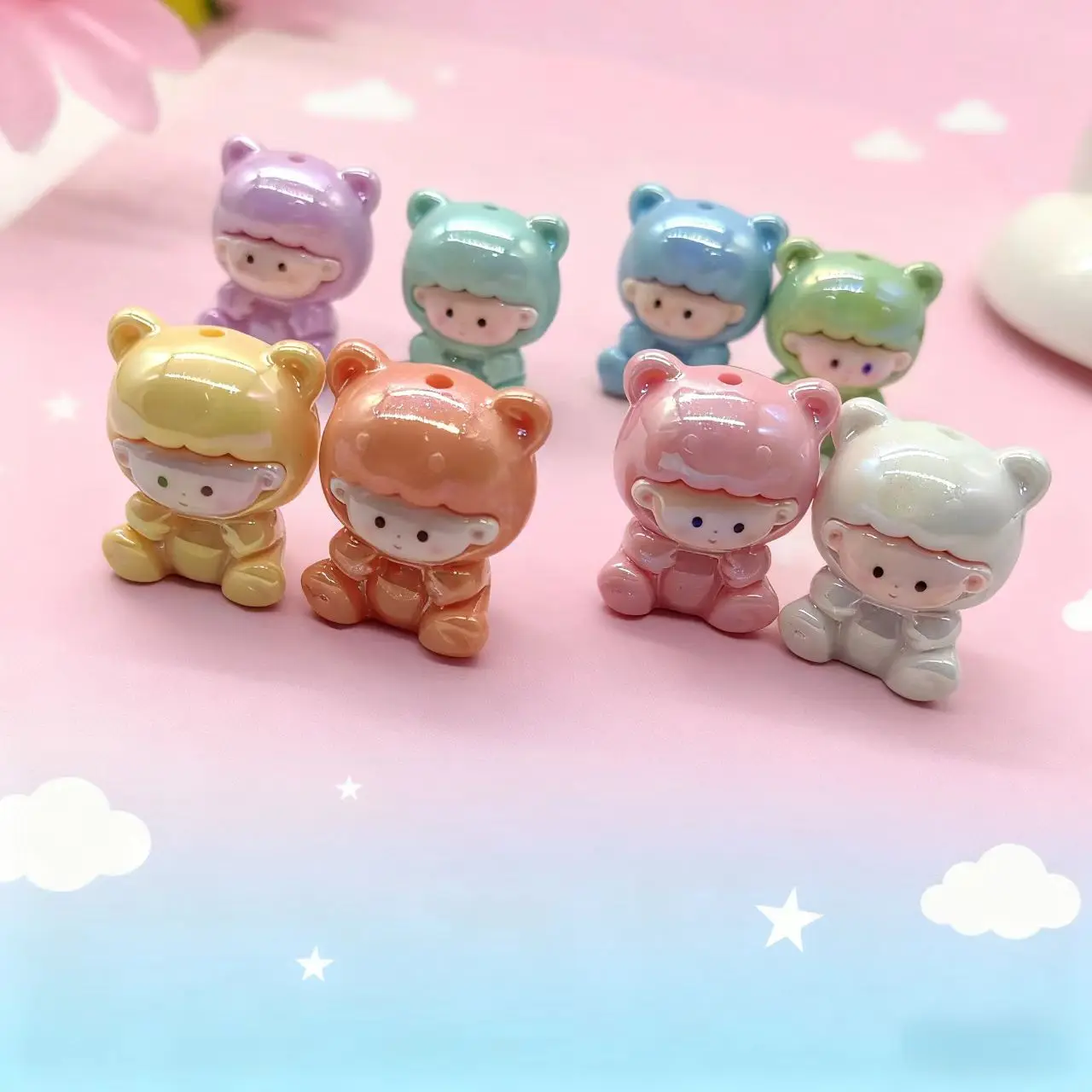 8pcs Colorful Cartoon Bear Resin Beads, Vertical Hole Decorative Beads, Creative 3D Ornament, Pen Chain Pendant Accessories, Art Charms, Diy Jewelry Making, Diy Jewelry Decoration, Beads For Jewelry Making