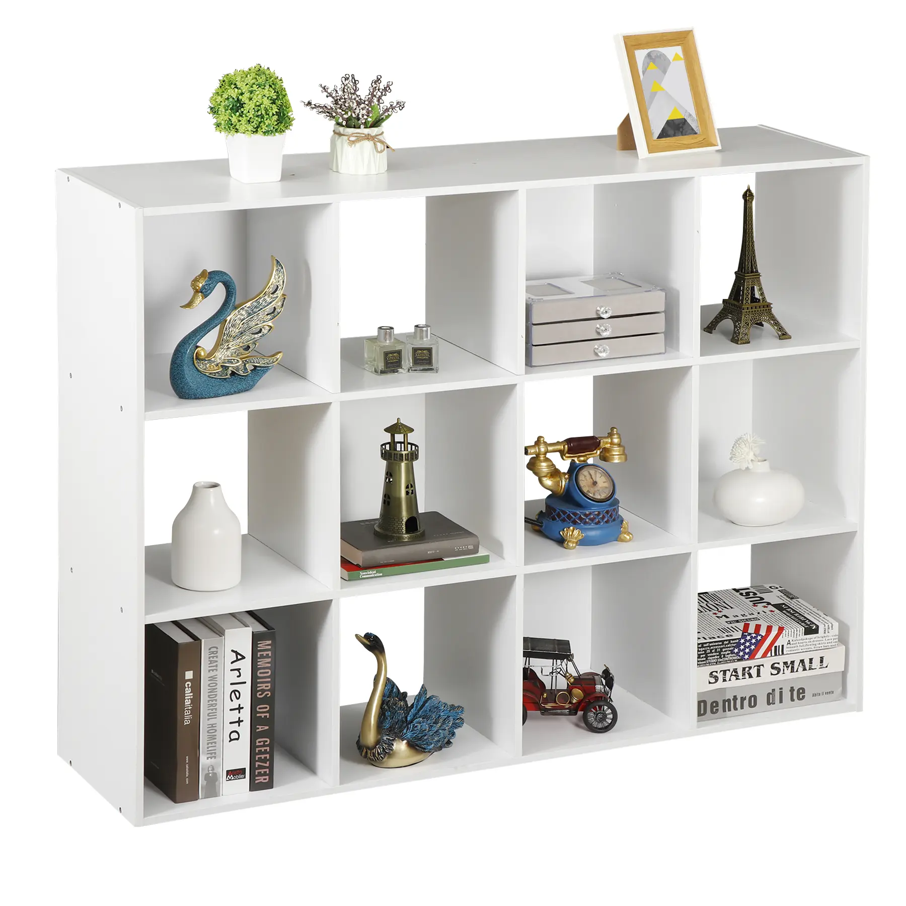 Zeny 12-Cube White Wooden Wall-Mounted Cabinet - 3-Level Modern P2 Board Modular Setup Wall Mounted Organizer, Fast-Install Shelf, 77 lbs Max Capacity, Wipeable Living Room Home Office Furniture, Book Shelf Decoration, Kid Room Collectibles Holder