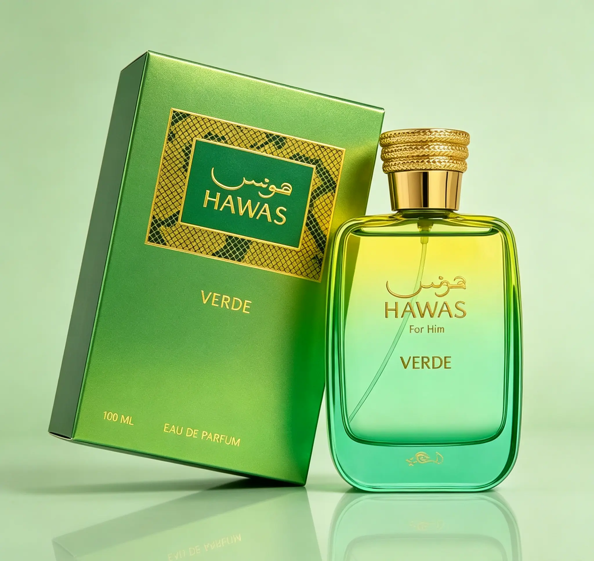 Hawas For Him Verde Eau de Parfum for Men 3.38 fl oz 100ml Fresh Woody Masculine Long Lasting Daily Fragrance, Premium Cologne Gift for Him