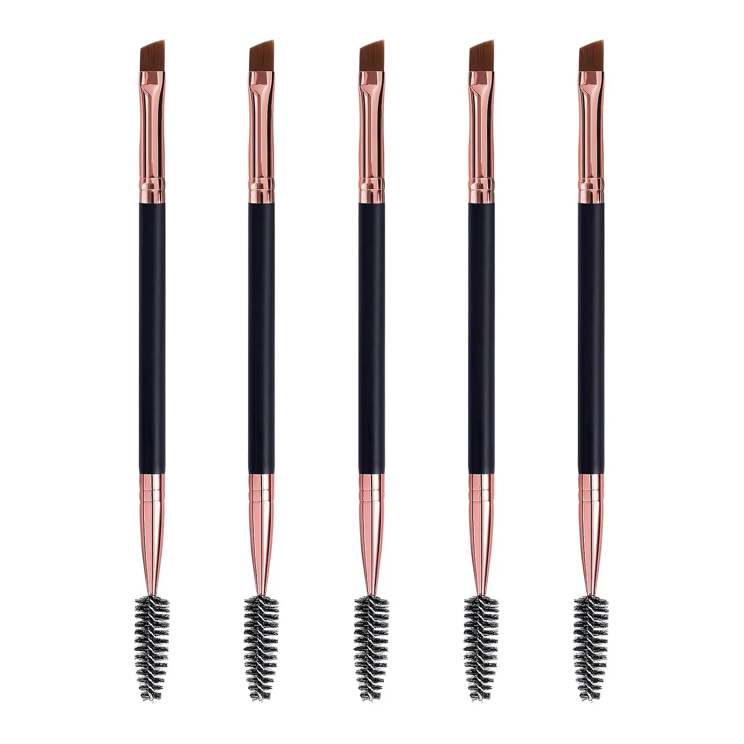 Duo Eyebrow Brush, Spoolie Brush and Angled Brow Brush Eyelash Brush for Eye Makeup. (5pcs, White) Cosmetic Black