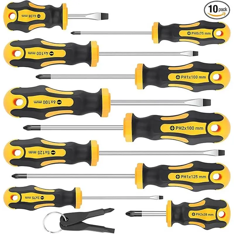 10-Piece Magnetic Screwdrivers Set, 5 Phillips and 5 Slotted Tips Professional Cushion Grip Screwdriver Set