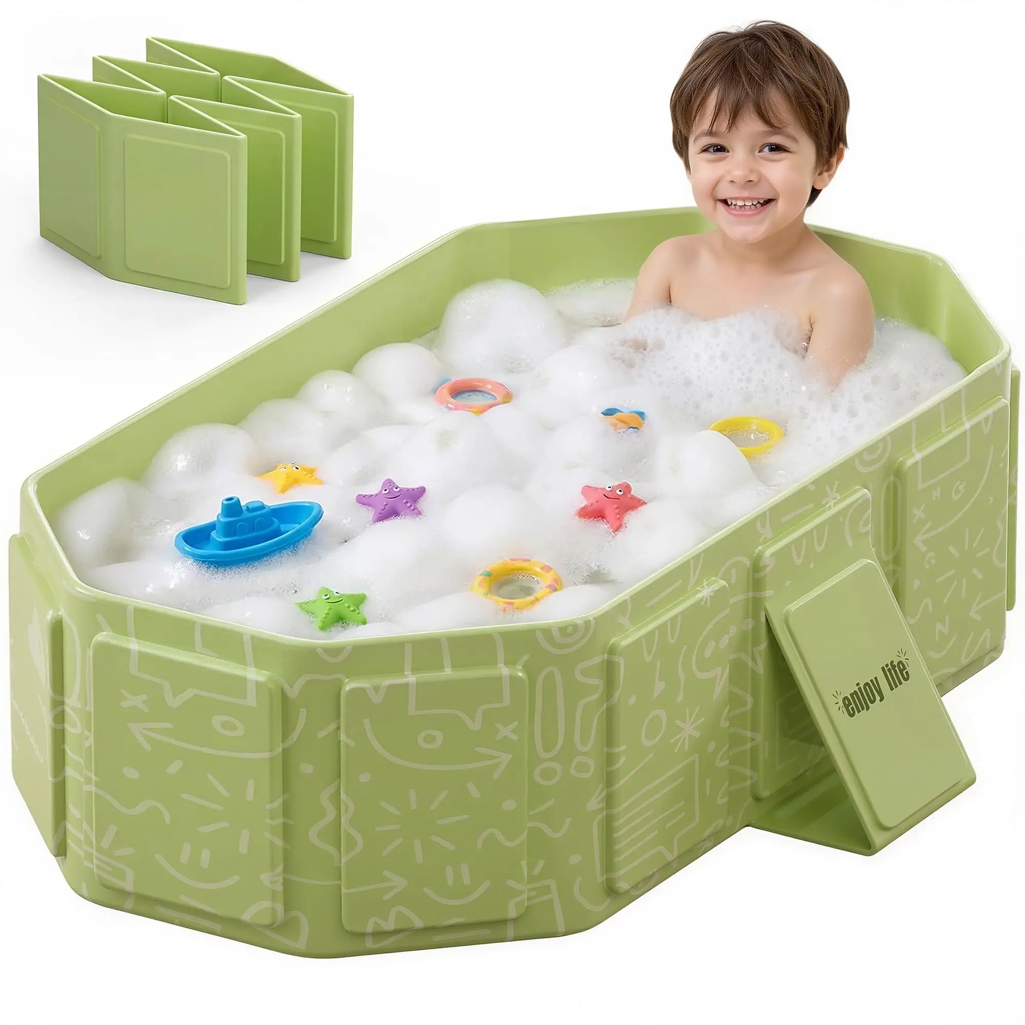 Collapsible Baby Bathtub for Newborn to Toddler, Foldable Toddler Bathtub with Drain Plug, Non-Slip Portable Infant Bath Tub for Travel, Storage & Outdoor Use