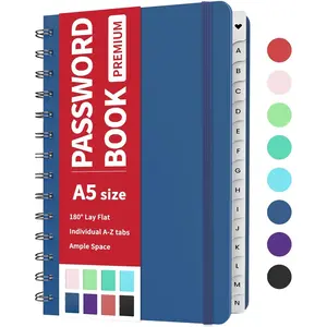 Password Book with Individual Alphabetical Tabs, 5.3"x7.6" Medium Size Password Notebook, Spiral Password Keeper Book for Senior, Cute Password Manager Logbook for Home Office, Navy Blue