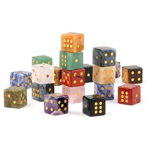 LOVSKAYA 0.6in Natural Crystal Polyhedral Dice - Assorted Colors with Gold Dots, Durable Carvings, Jewelry Accessory Derivatives for Game Use & Decor, Ideal for Clarity & Direction Seeking