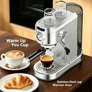 Espresso Machine 20 Bar, Compact Coffee Maker with Stainless Steel Design & Steam Milk Frother, 34oz Removable Water Tank for Lattes & Cappuccinos, Silver