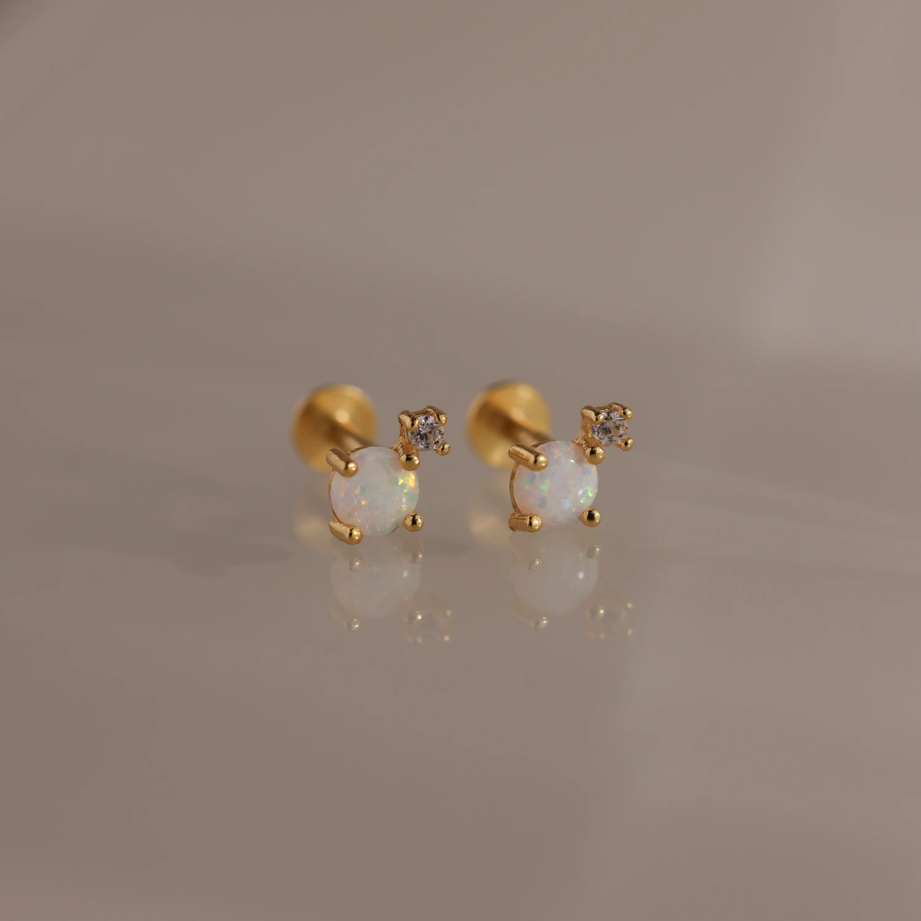 Opal & Diamond Flatback Studs by Caitlyn Minimalist - Vintage Opal Stud Earrings - Dainty Birthstone Jewelry - Bridesmaid Gift for Her