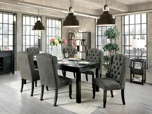 Sania Elegant 9-Piece Dining Set with Tufted Upholstered Chairs & Solid Wood Table by Furniture of America