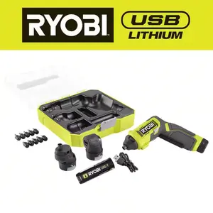 NEW USB Lithium Screwdriver Kit with Interchangeable Heads, Battery, Bits, Case RYOBI