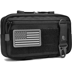 Tactical Molle Admin Pouch with US Flag Patch and Keychain - Utility Laser Cut Tactical EDC Tool Pouch Bag Horizontal Modular Pouches Utility Tool Pouch