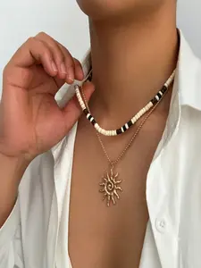 Beach Vacation Style Coconut Shell Beaded Necklace for Men, Luxury High-End Sun Pendant Collar Chain, Cross-Border Fashion Jewelry