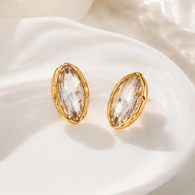 18K Gold Plated Stainless Steel Mini Stud Earrings for Women, Clear and Emerald Green Glass Crystal Dainty Earrings, Minimalist Everyday Jewelry Gift