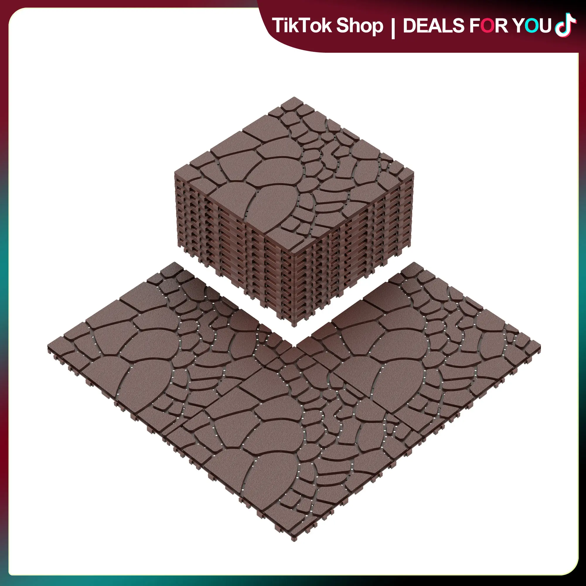 Interlocking Deck Tiles, 44-Pack 12"x12" All-Weather Waterproof HDPE Plastic Flooring with Pebble Look, WPC Frameless Design, High-Gloss Water-Based Epoxy Paint Zellige Finish, Reinforced Drainage, Indoor-Outdoor Use (Patio, Garage), Function": "Drainage,