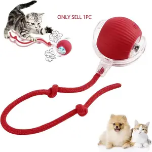 Electric Cat Ball Toy with Rope, Interactive Cat Teaser Toy, Kitten Automatic Rolling Ball Toy, Laser Pointer, Pet Supplies, Dog & Cat Accessories, Interaction Cat Toys, Pet Products, Funny Gift, Safe, Play, Movement, Entertainment