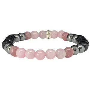 Unisex Rose Quartz & Metallic Beaded Bracelets Set - Trendy Stack Bangle, Dual-Style Versatile Costume Jewelry for Daily Chic Wear