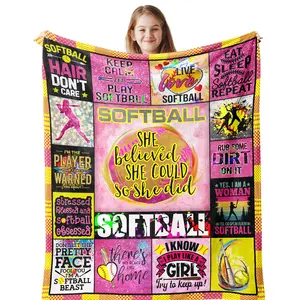 1pc 280g Softball Accessories for Girls, Softball Gifts for Girls, Softball Gifts for Team, Softball Party Favors, Softball Stuff, Softball Lover/Player Gifts, Girls Softball Blanket
