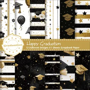 12 Sheets 6x6in Graduation Memory Album Paper, Hat, Scroll, Star, Dot, Book Patterns, DIY Crafts, Party Invitations, Gift Wrapping