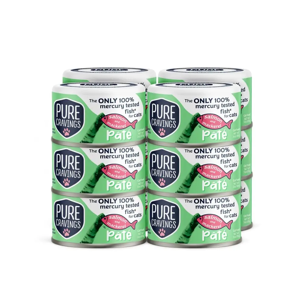 Pure Cravings Pate, Canned Wet Cat Food, 100% Mercury-Tested, Moist Can Fish, Grain-Free Protein, Non-GMO, 12 Pack