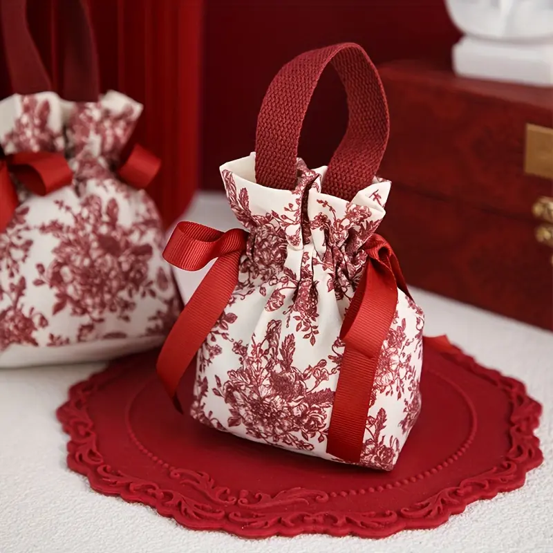[Fast Arrival] 10pcs Elegant Canvas Drawstring Pouches for Jewelry & Gifts - Red & Champagne, Perfect for Rings, Earrings, Bracelets, Necklaces, Candy - Ideal for Party Favors, Wedding Souvenirs
