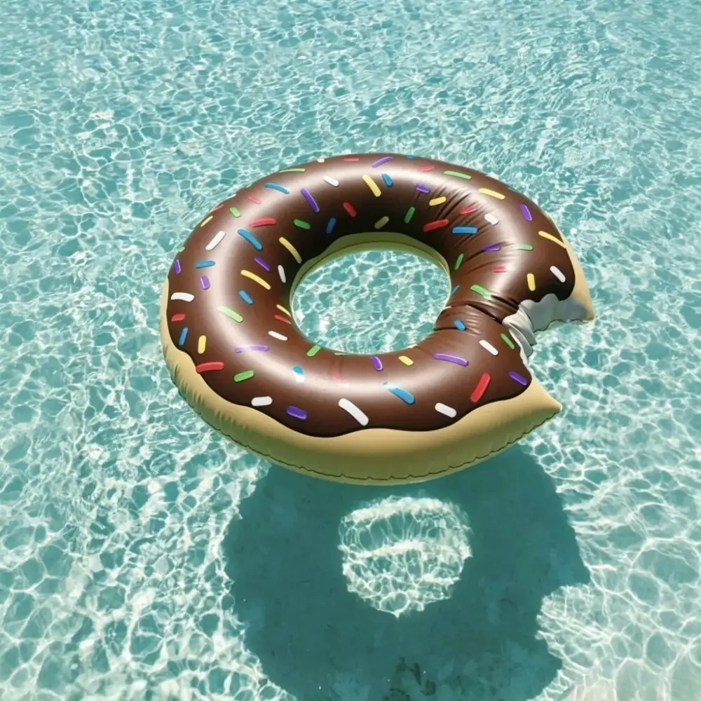Chocolate Bitten Donut Inflatable Swim Ring Float, Color Sprinkles Print Pool Float Tube, Multiple Sizes for Kids Teens Adults, Thick Waterproof PVC High Buoyancy Water Float, Summer Beach Pool Party Photo Prop Water Play Toy