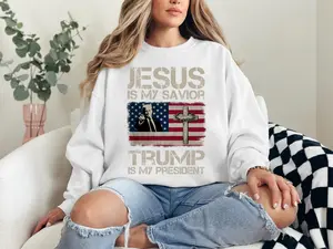 Jesus Is My Savior Trump Is My President T-Shirt, Patriotic Christian Shirts, Religious Political Statement Tee, American Flag Shirt