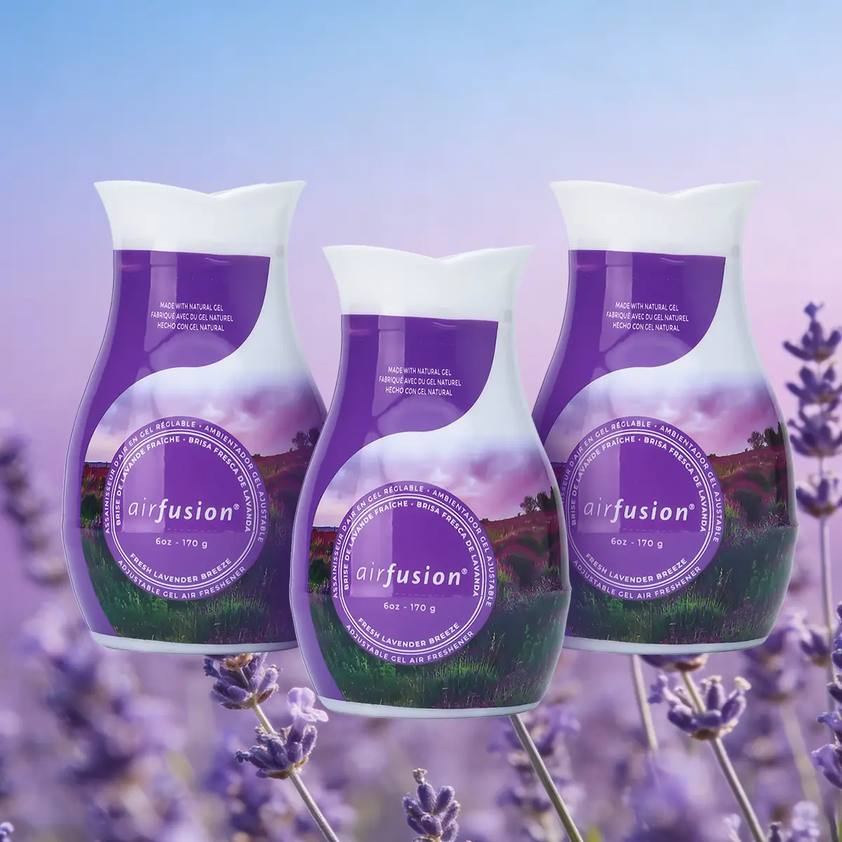 Air Fusion Adjustable Gel Air Freshener 3-Pack - 6oz Each (0-500ml), Non-Aerosol Bathroom Odor Control, Aromatic Gel Blocks & Multiple Scents, Lid-Included Odor Eliminator for Home Care Convenience