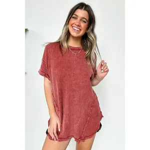 Eudorah Washed Waffle Knit Top - BACK IN STOCK