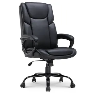 Mainstays Executive Ergonomic High-Back Leather Desk Chair - Black Home Office & Commercial Furniture Chair