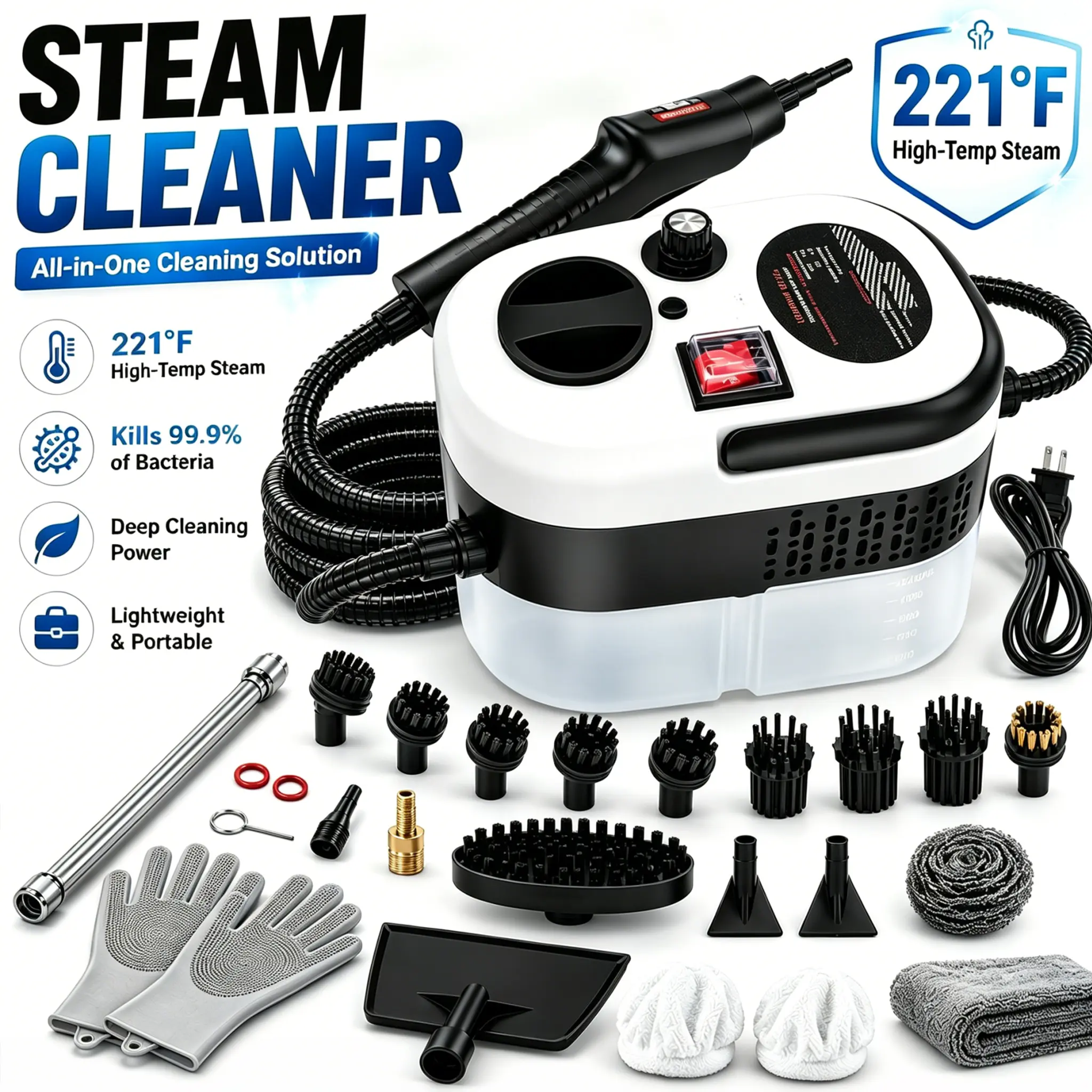 2026 Portable Steam Cleaner - Lightweight Steam Mop, 16-Piece Accessories, 6-Level Adjustable, 15s Fast Heat-Up Handheld Steamer for Boating, Home, Father's Day Gift, Floor Steamer, Cleaning Set, Car Cleaning, Office, Corded, Eco-Friendly, 16 Pieces, Comp
