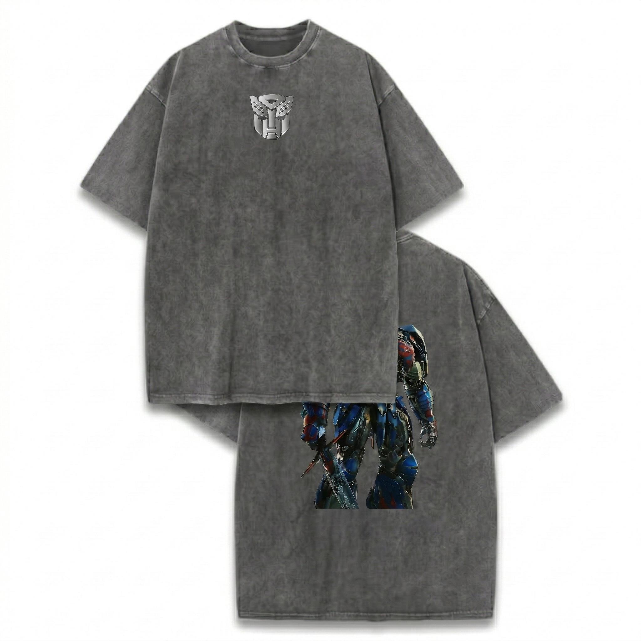 Orion Pax Transform the last knight Double Printed Oversize Lightweight Acid Washed Tee TV Series Graphic Top Cotton Streetwear T-Shirt boys merch Men's Regular Fit Floral Print Tee washed streetwear