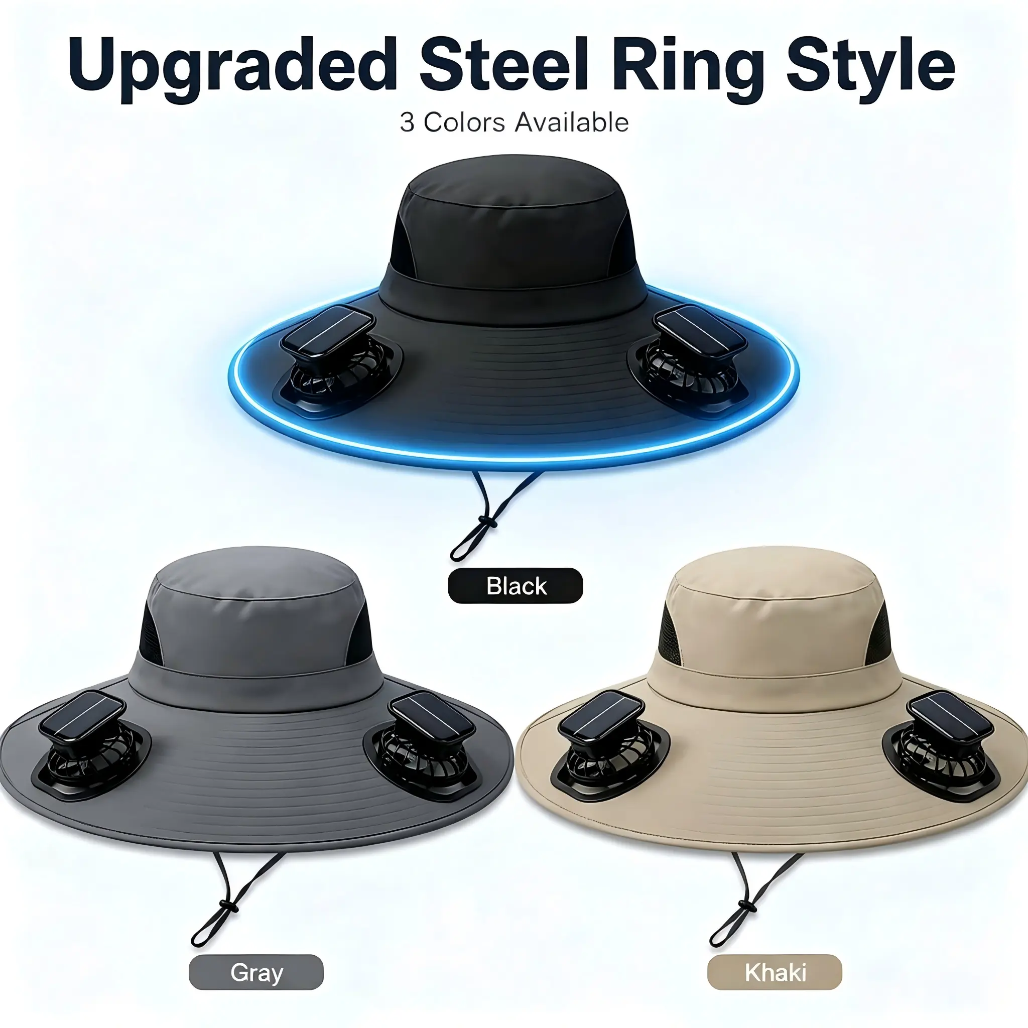 Unisex Wireless Cooling Sun Cap - Solid Wide Brim Solar Hat with Fan, 2 Dual Fans, USB Rechargeable for Hiking, Father's Day Gift for Dad, Outdoor Sports Accessory, Solar Hats With Fan