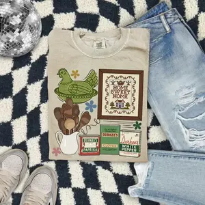 Kitchen Collage Vintage Grandma Shirt, Home Sweet Home Tee, Retro Green Hen Dish & Spice Tin Graphic Top, Cute Grandma Aesthetic T-Shirt, Cozy Unisex Vintage Tee