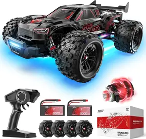 DEERC 1:14 Fast Brushless RC Car, 46+ MPH Off-Road 4WD Truck, 2*3S Lipo High-Speed RC Truggy, 7 Lighting Modes, All-Terrain for Snow, Sand & Mud