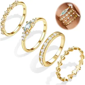 Florideco Stackable Gold Rings 2024 Fashion Accessories for Women Non Tarnish Thin 14K Gold Plated Thumb Rings Dainty Cubic Zirconia Promise Wedding Bands Engagement Stacking Rings Sizes 5-10